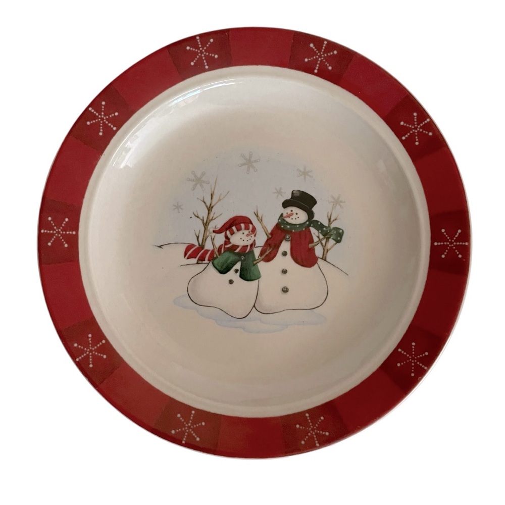 ROYAL SEASONS Stoneware 6.5" Dessert Bread Plates Snowmen Set of Four